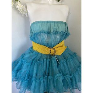 Vintage 80s Yellow Wearable Art Gold Double Buckle 33" X 3" Belt Philip Sand NWT